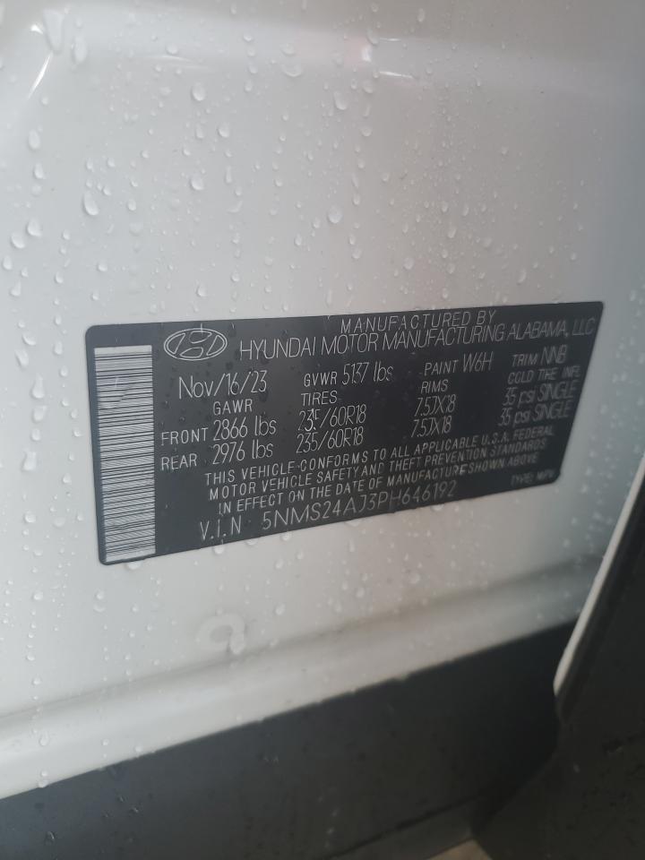 2023 HYUNDAI SANTA FE SEL VIN:5NMS24AJ3PH646192