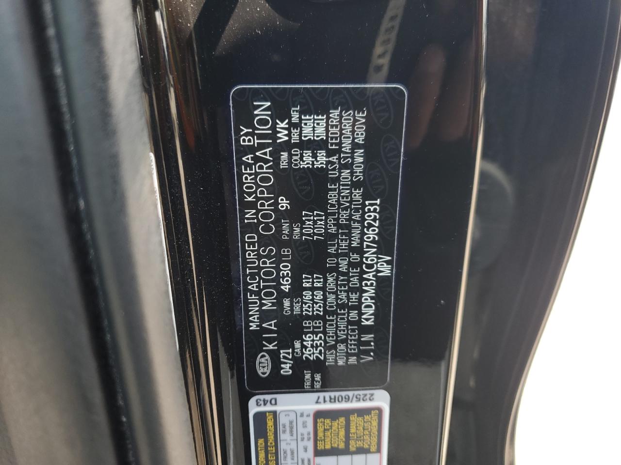 2022 KIA SPORTAGE LX VIN:KNDPM3AC6N7962931