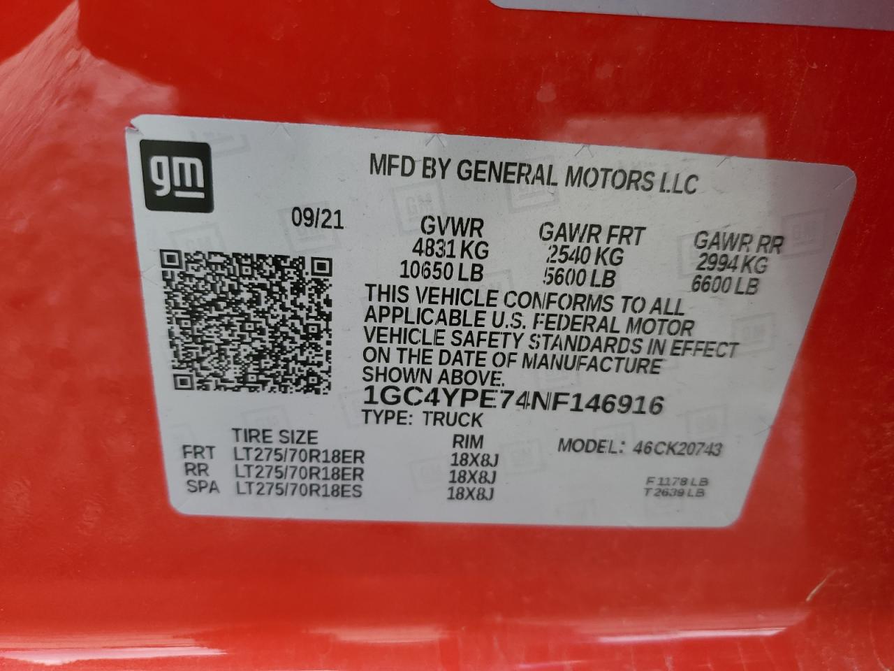 2022 CHEVROLET SILVERADO K2500 HEAVY DUTY LTZ VIN:1GC4YPE74NF146916