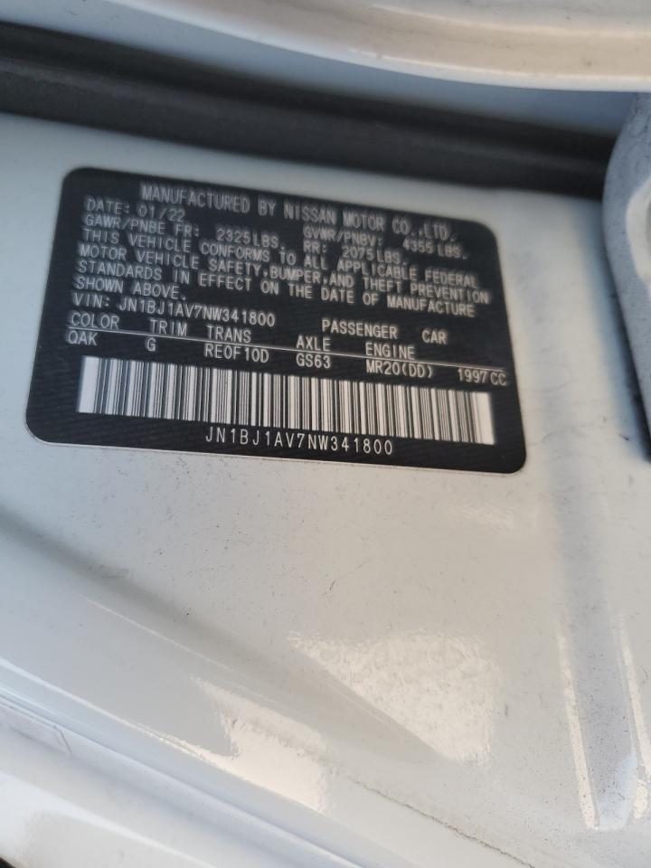 2022 NISSAN ROGUE SPORT S VIN:JN1BJ1AV7NW341800
