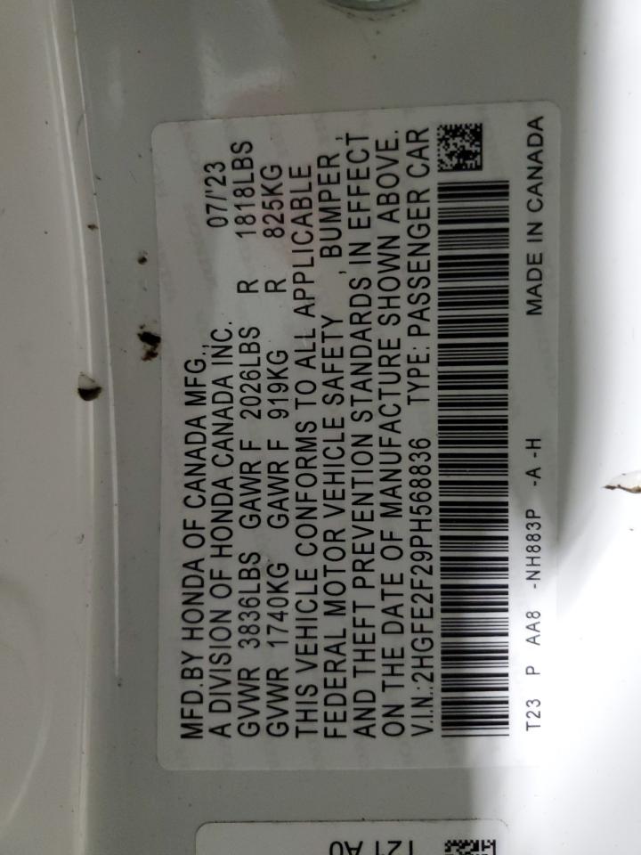 2023 HONDA CIVIC LX VIN:1N4CL2AP5BC108536