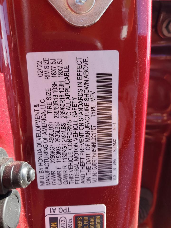 2022 HONDA CR-V EX VIN:5J6RT6H59NL021107