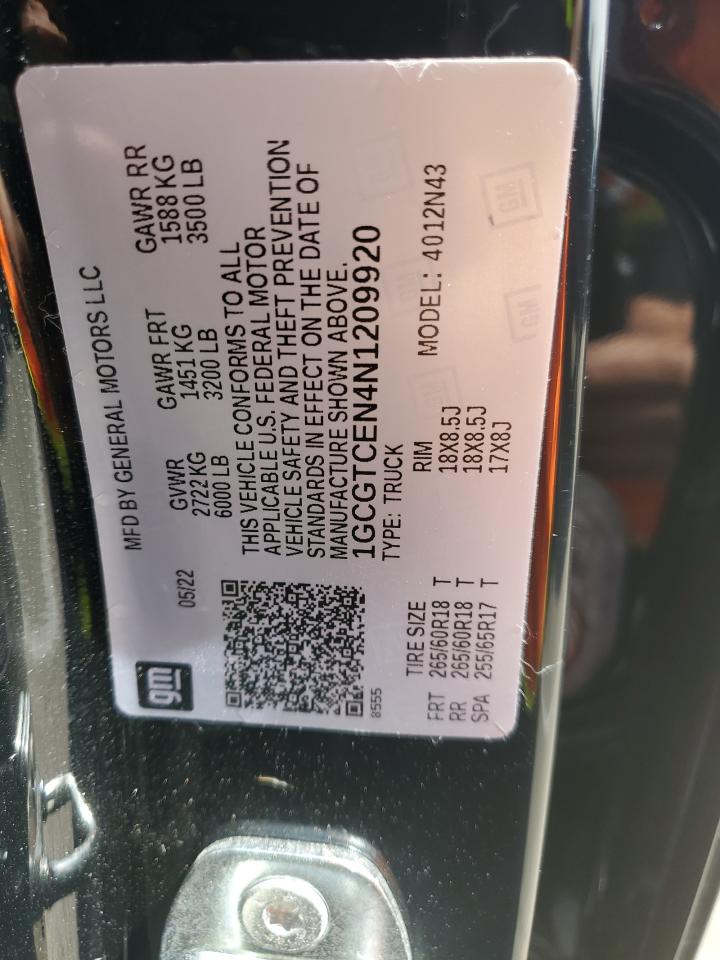 2022 CHEVROLET COLORADO LT VIN:1GCGTCEN4N1209920