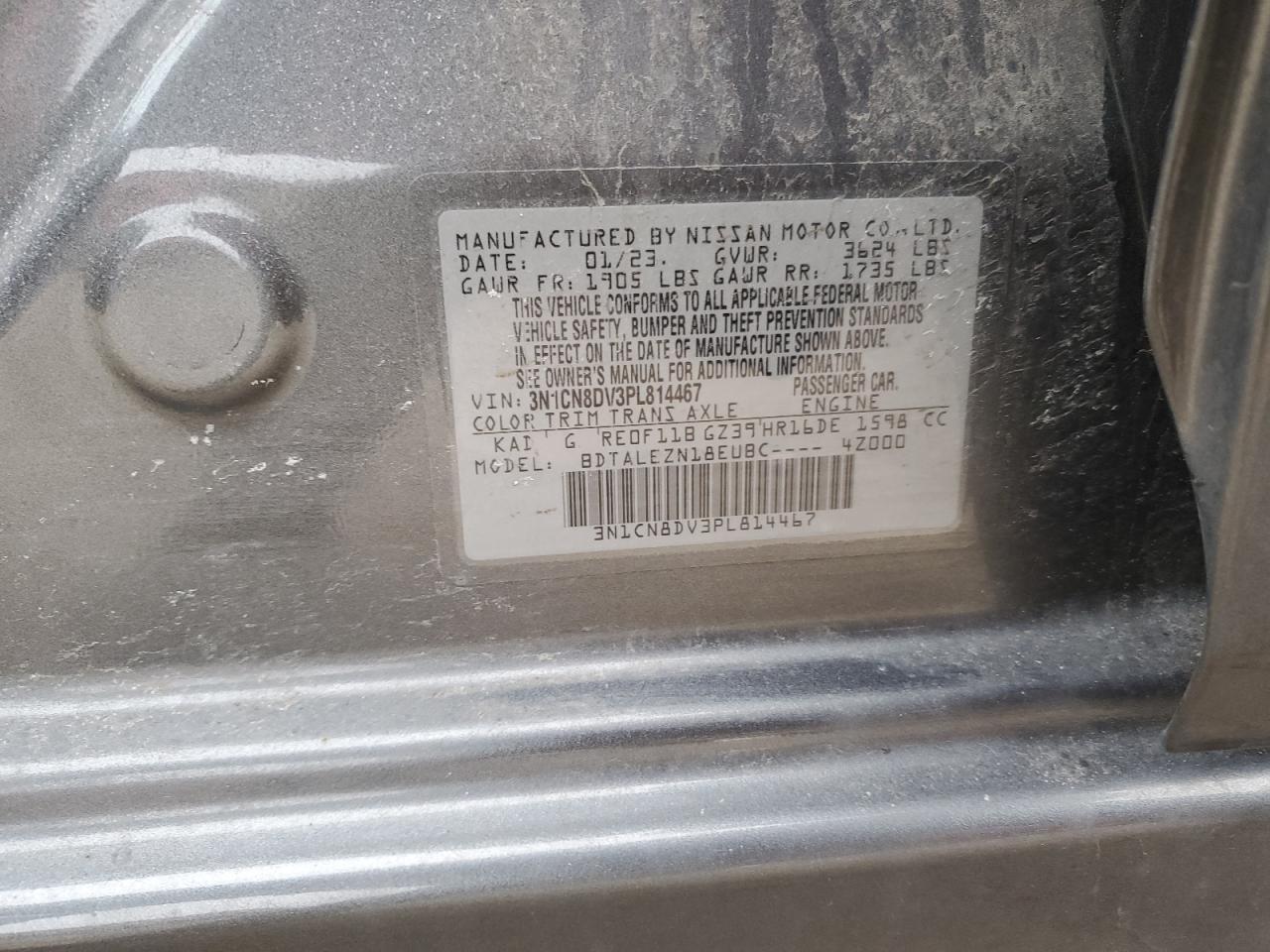 2023 NISSAN VERSA S VIN:3N1CN8DV3PL814467