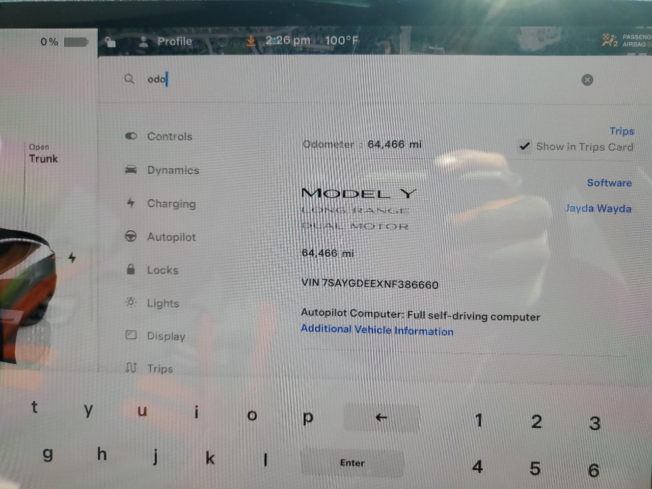 2022 TESLA MODEL Y  VIN:7SAYGDEEXNF386660