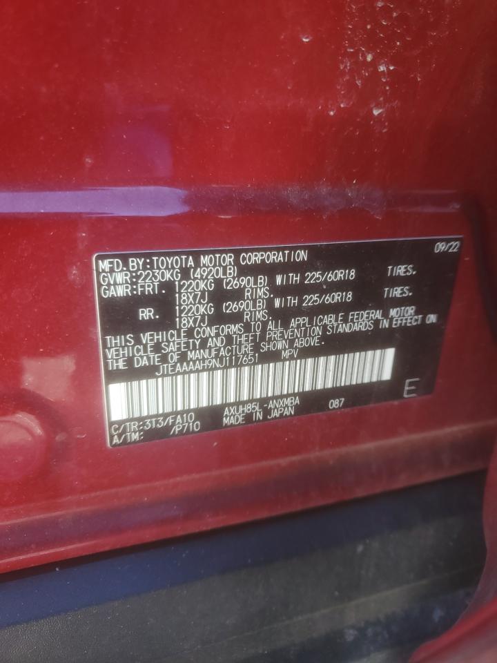 2022 TOYOTA VENZA LE VIN:JTEAAAAH9NJ117651