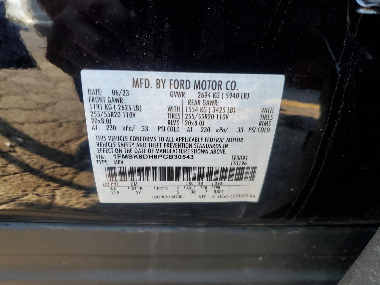 2023 FORD EXPLORER XLT VIN:1FMSK8DH8PGB30543