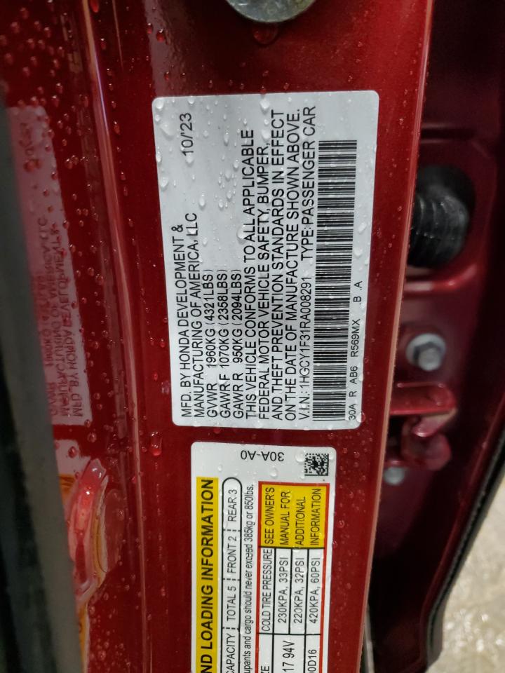 2024 HONDA ACCORD EX VIN:1HGCY1F31RA008291