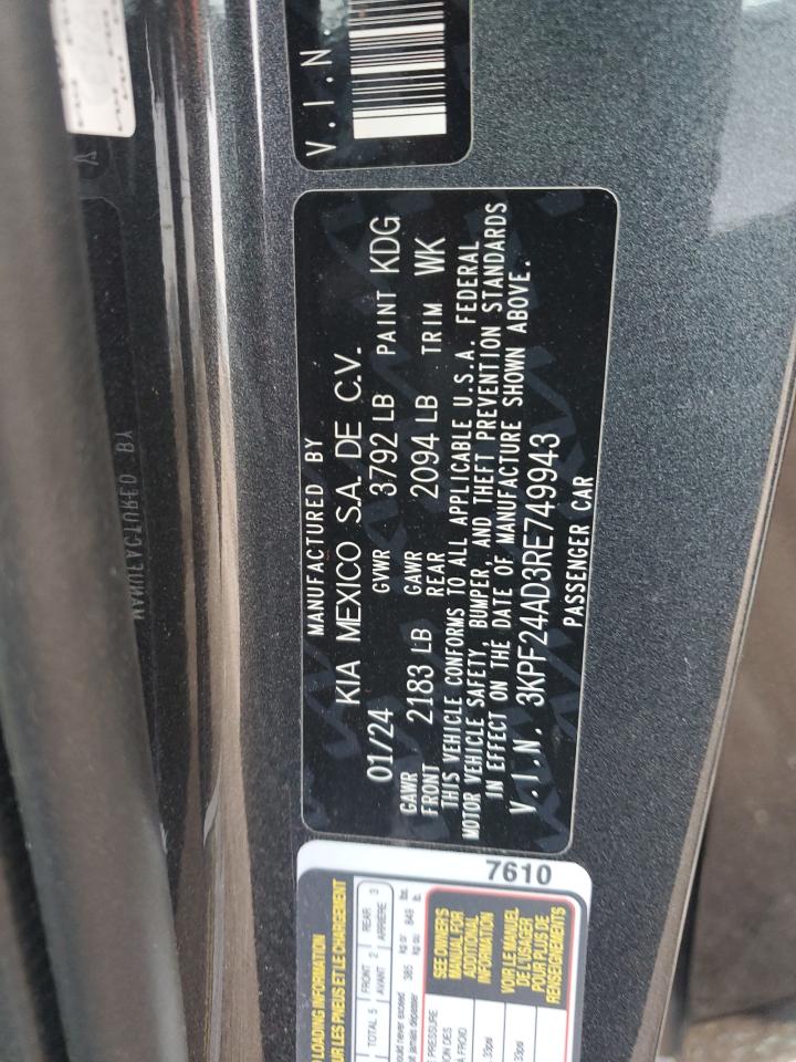 2024 KIA FORTE LX VIN:3KPF24AD3RE749943