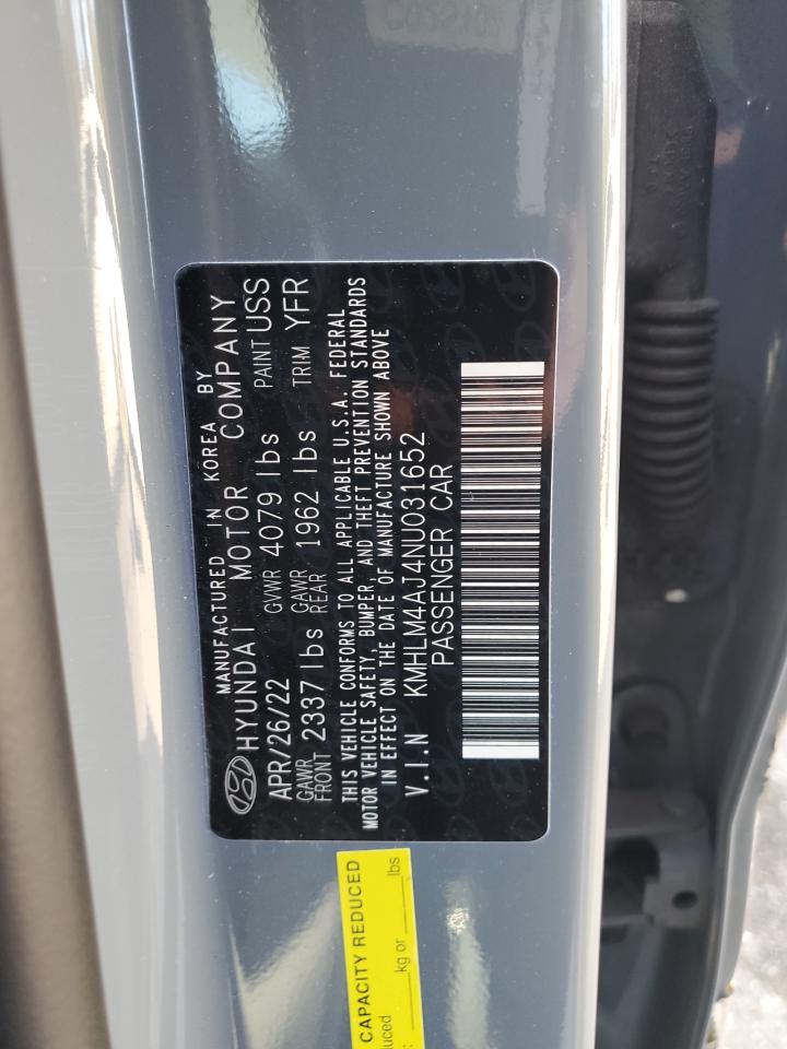 2022 HYUNDAI ELANTRA BLUE VIN:KMHLM4AJ4NU031652
