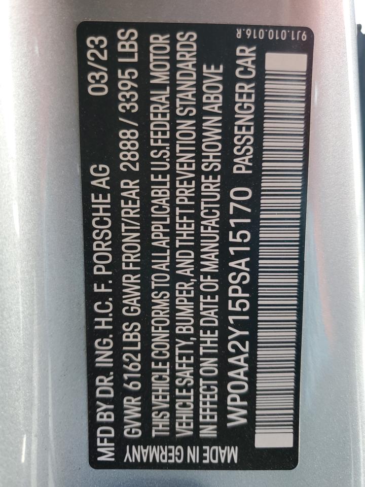 2023 PORSCHE TAYCAN  VIN:WP0AA2Y15PSA15170