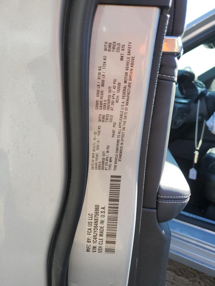 2022 JEEP GRAND CHEROKEE OVERLAND 4XE VIN:1C4RJYD64N8756960