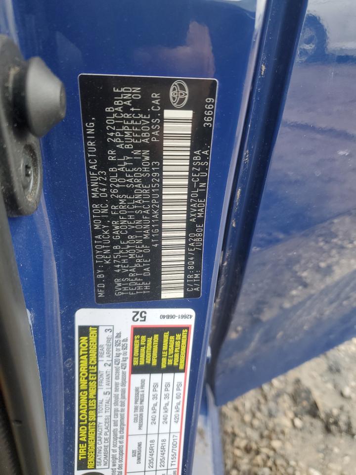 2023 TOYOTA CAMRY SE NIGHT SHADE VIN:4T1G11AK2PU152913