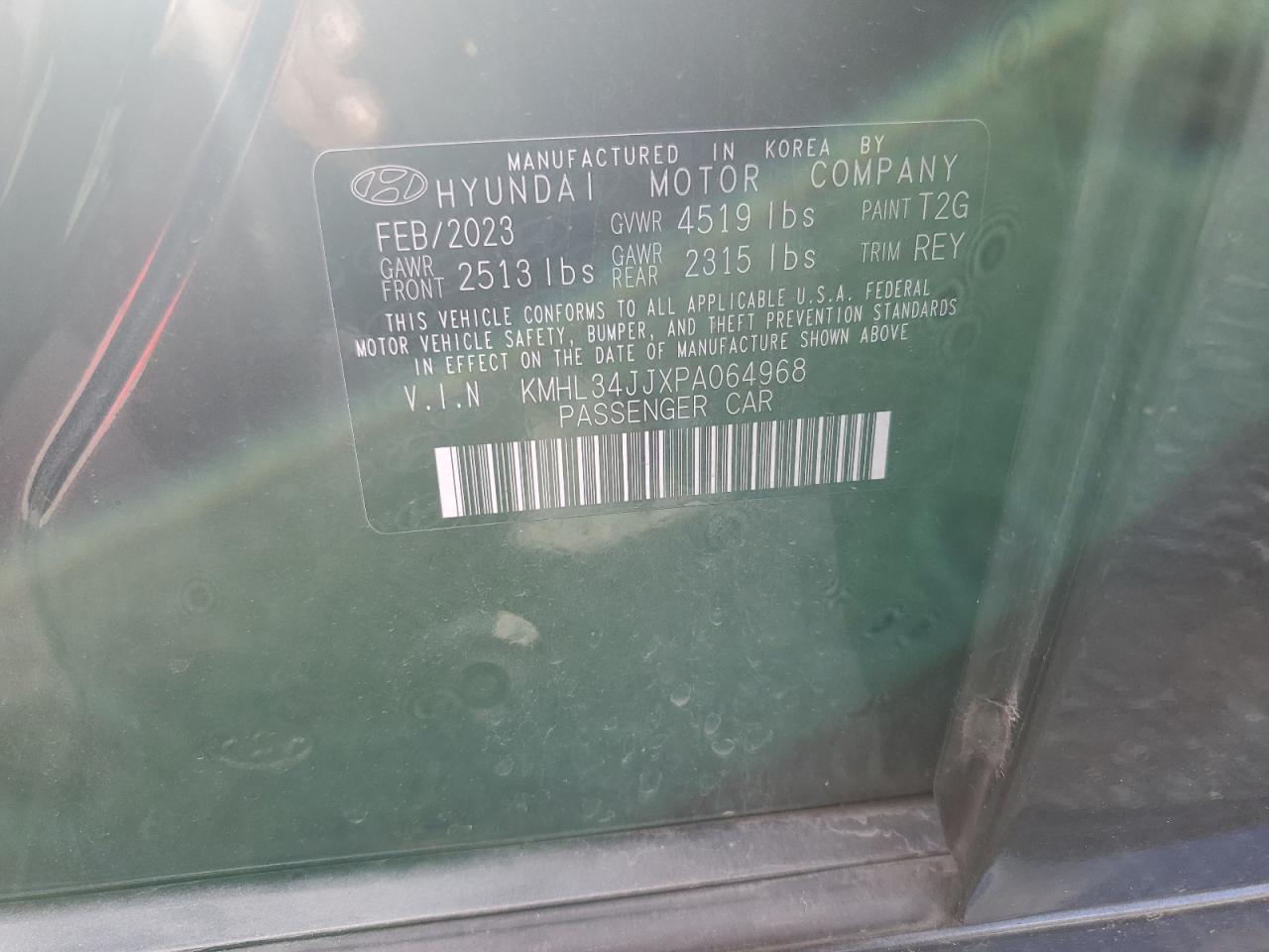 2023 HYUNDAI SONATA HYBRID VIN:KMHL34JJXPA064968