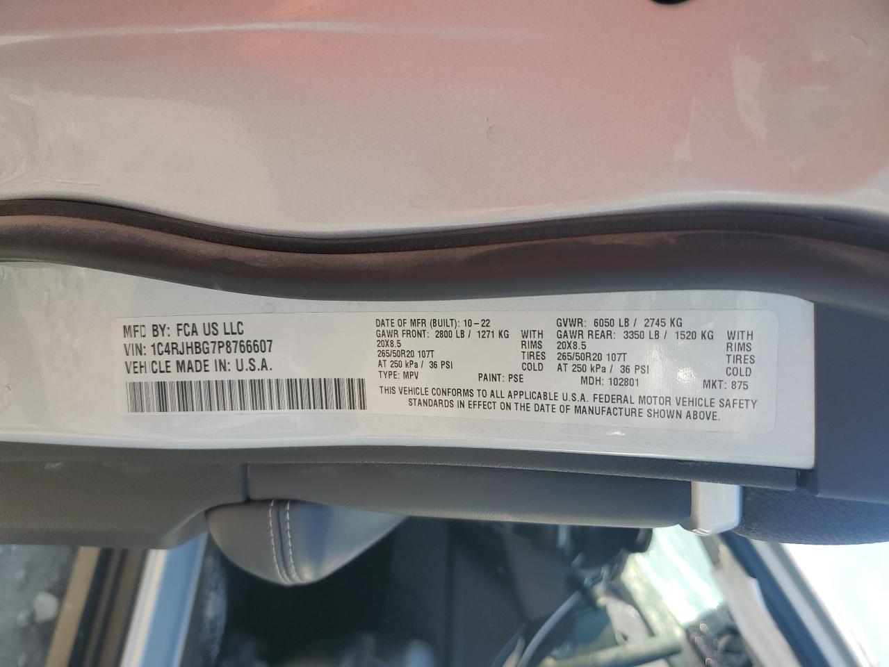 2023 JEEP GRAND CHEROKEE LIMITED VIN:1C4RJHBG7P8766607