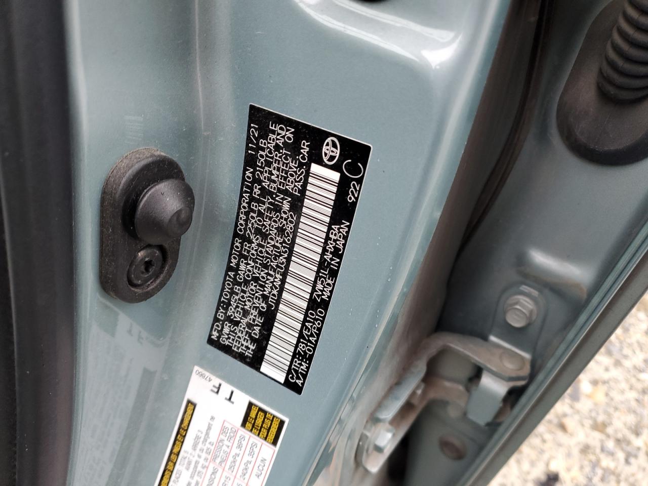 2022 TOYOTA PRIUS NIGHT SHADE VIN:JTDKAMFU3N3162802