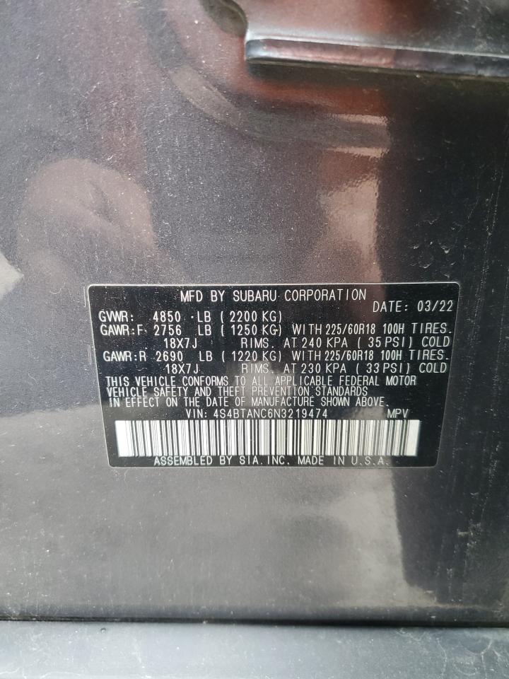 2022 SUBARU OUTBACK LIMITED VIN:4S4BTANC6N3219474