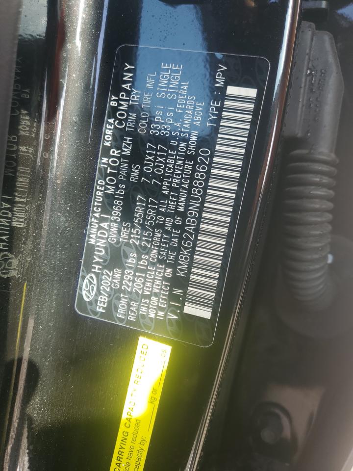 2022 HYUNDAI KONA SEL VIN:KM8K62AB9NU888620