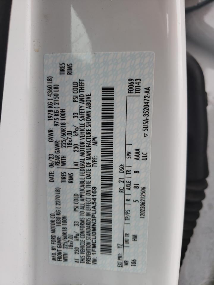 2023 FORD ESCAPE ST LINE VIN:1FMCU0MN3PUA54169