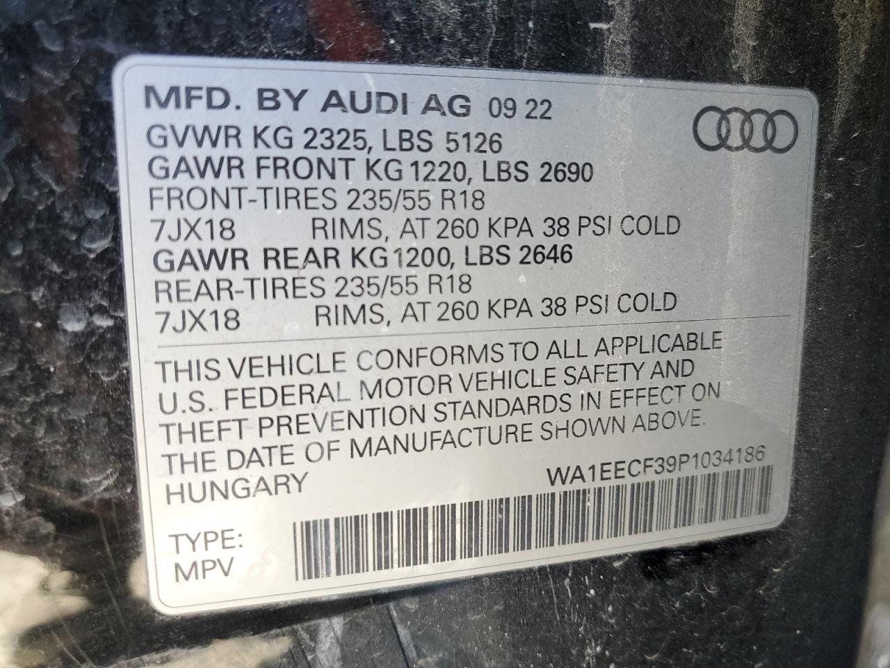 2023 AUDI Q3 PREMIUM PLUS S LINE 45 VIN:WA1EECF39P1034186