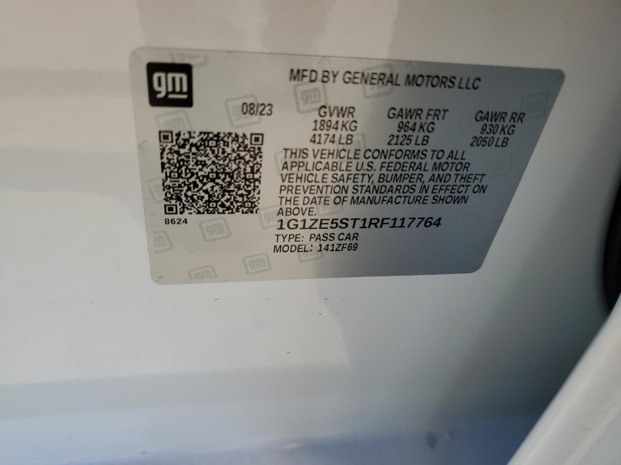 2024 CHEVROLET MALIBU PREMIER VIN:1G1ZE5ST1RF117764