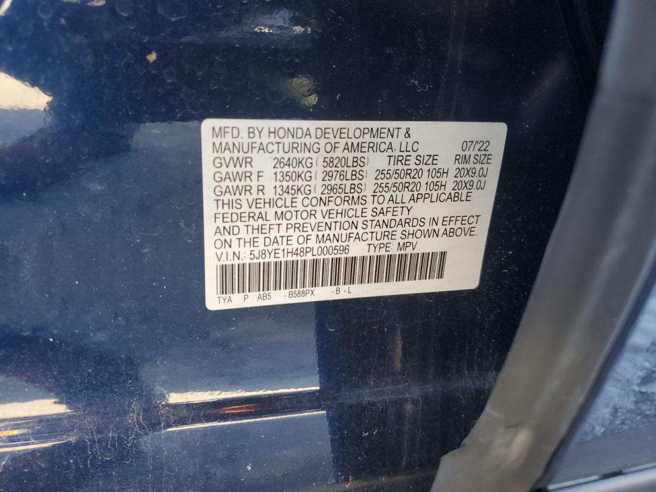 2023 ACURA MDX TECHNOLOGY VIN:5J8YE1H48PL000596