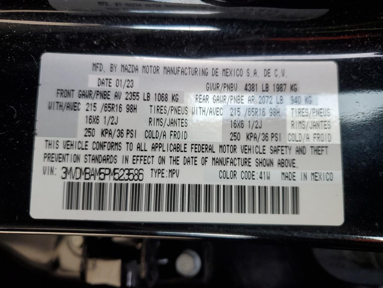 2023 MAZDA CX-30  VIN:3MVDMBAM5PM523586