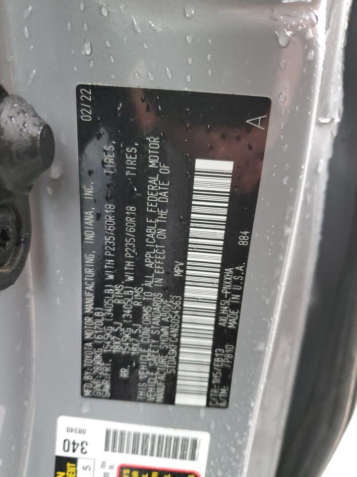 2022 TOYOTA SIENNA XLE VIN:5TDASKFC4NS054563