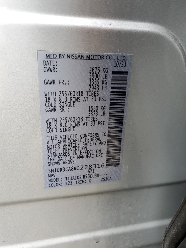 2024 NISSAN PATHFINDER SL VIN:5N1DR3CA8RC228316