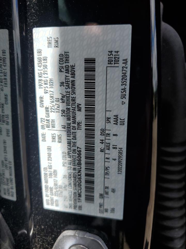 2022 FORD ESCAPE SE VIN:1FMCU0G6XNUB60667