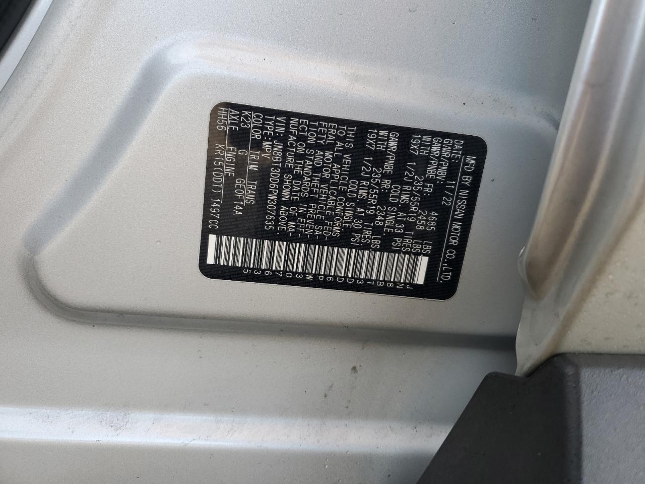 2023 NISSAN ROGUE PLATINUM VIN:JN8BT3DD6PW307635