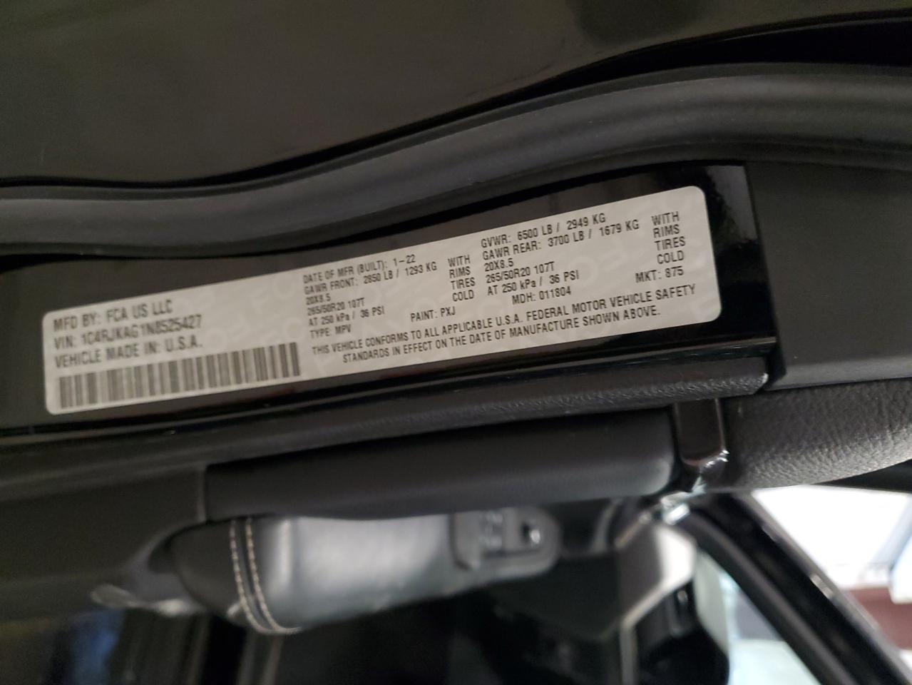 2022 JEEP GRAND CHEROKEE L LAREDO VIN:1C4RJKAG1N8525427