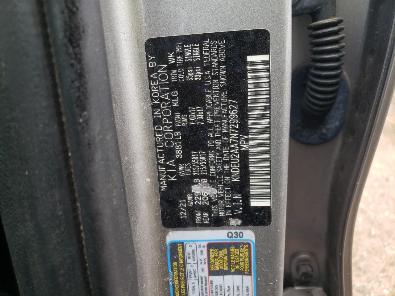 2022 KIA SELTOS S VIN:KNDEU2AA7N7299627