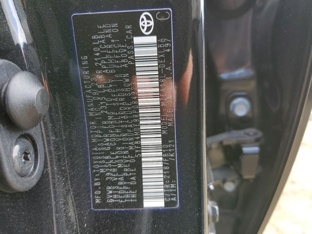 2024 TOYOTA COROLLA LE VIN:5YFB4MDE8RP084923