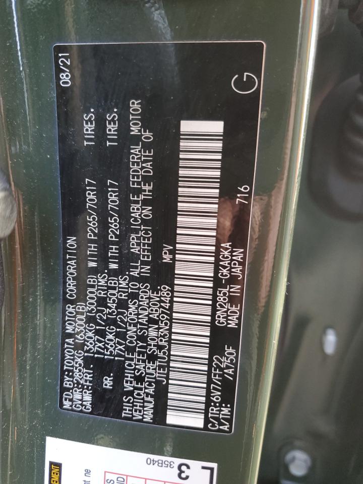 2022 TOYOTA 4RUNNER TRAIL VIN:JTETU5JR3N5974489