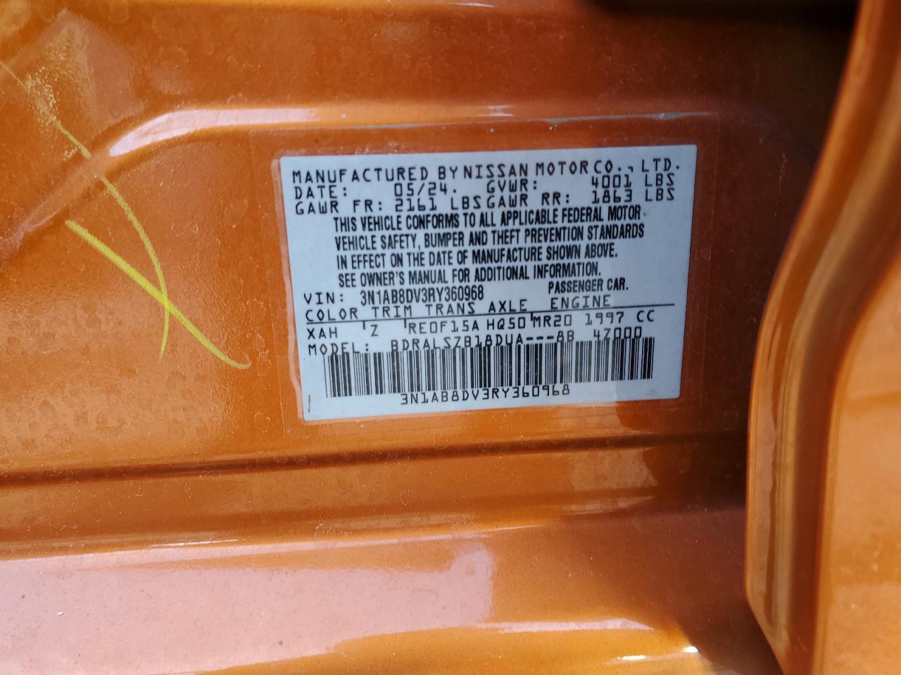 2024 NISSAN SENTRA SR VIN:3N1AB8DV3RY360968