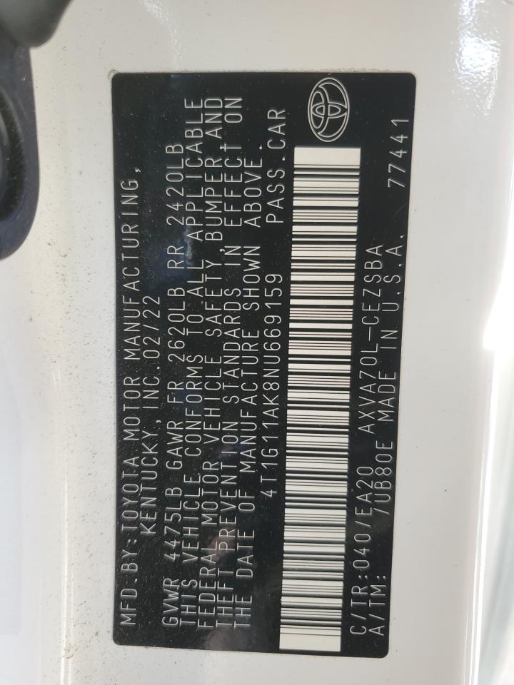 2022 TOYOTA CAMRY SE VIN:1W14402A6G2267210