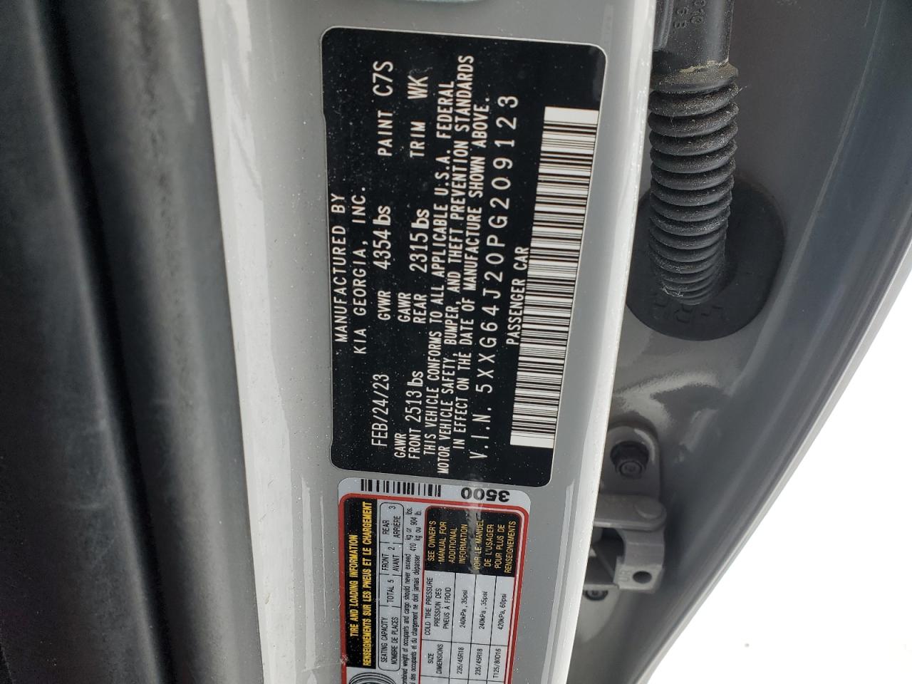 2023 KIA K5 GT LINE VIN:5XXG64J20PG209123