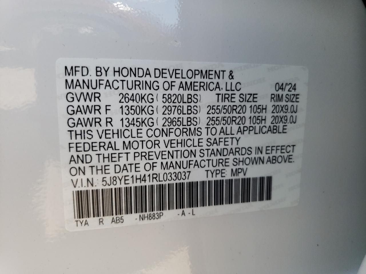 2024 ACURA MDX TECHNOLOGY VIN:5J8YE1H41RL033037