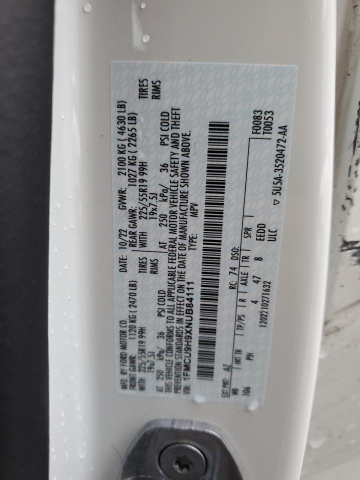 2022 FORD ESCAPE SEL VIN:1FMCU9H9XNUB84111