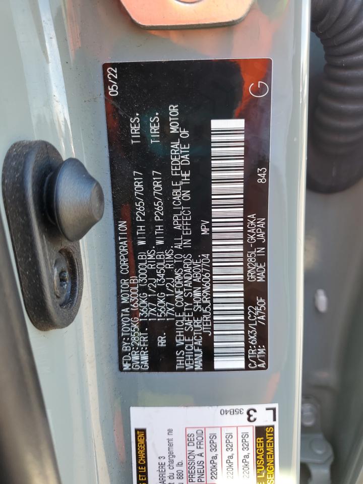 2022 TOYOTA 4RUNNER SR5 PREMIUM VIN:JTERU5JR9N6067704