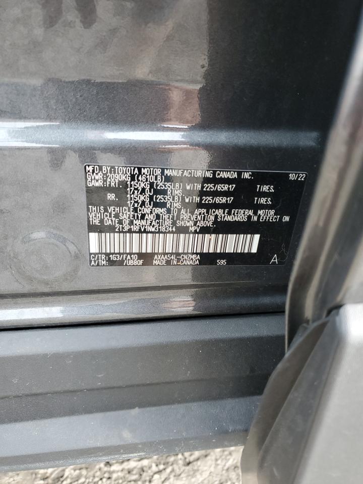 2022 TOYOTA RAV4 XLE VIN:2T3P1RFV1NW318344