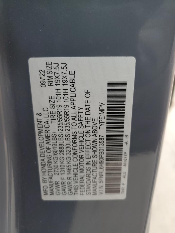 2023 HONDA ODYSSEY ELITE VIN:5FNRL6H90PB013587