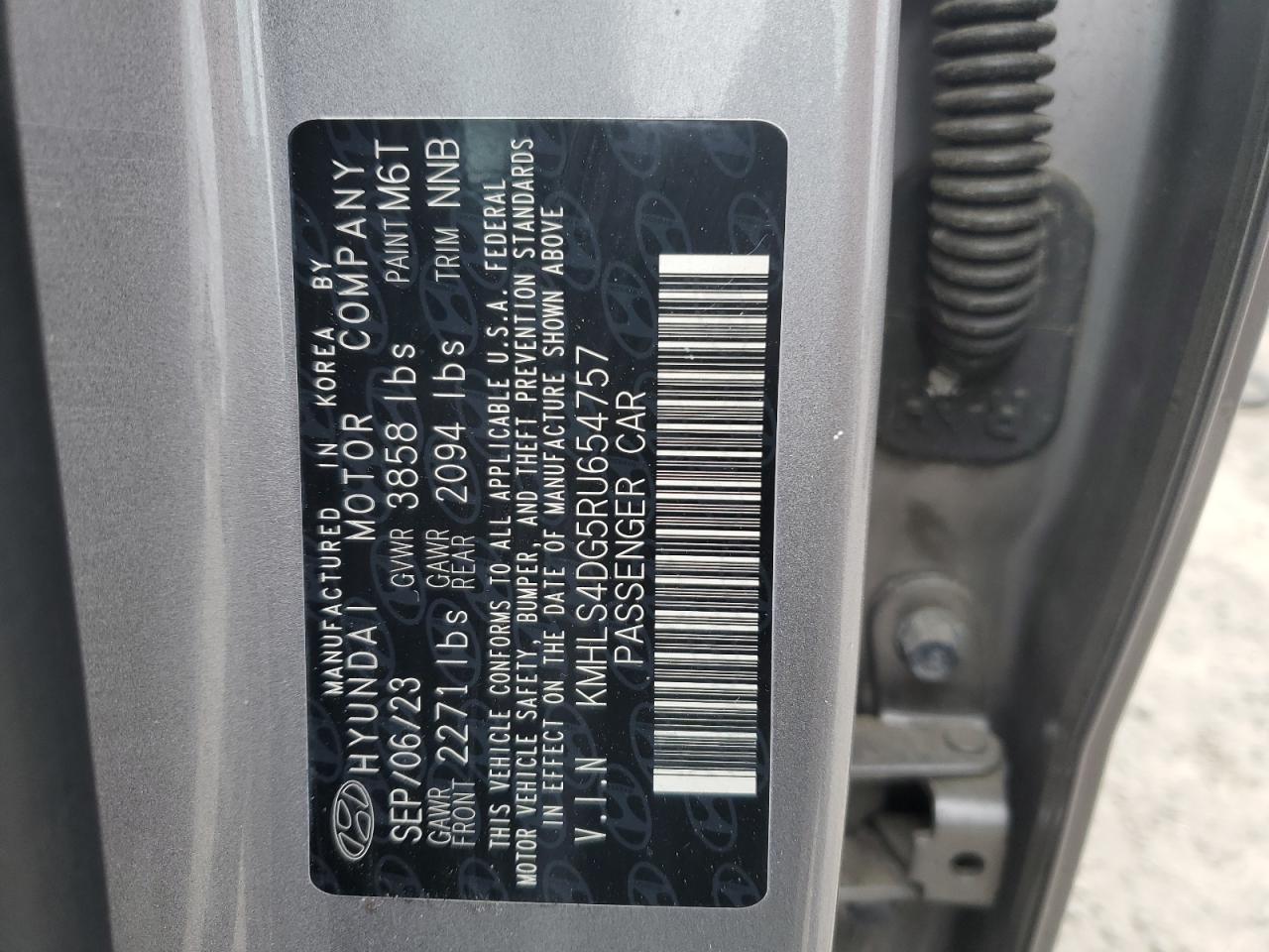 2024 HYUNDAI ELANTRA SEL VIN:JN1AJ0HR3AM750977