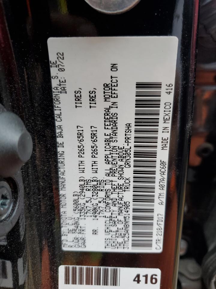 2022 TOYOTA TACOMA DOUBLE CAB VIN:3TMCZ5AN8NM514905