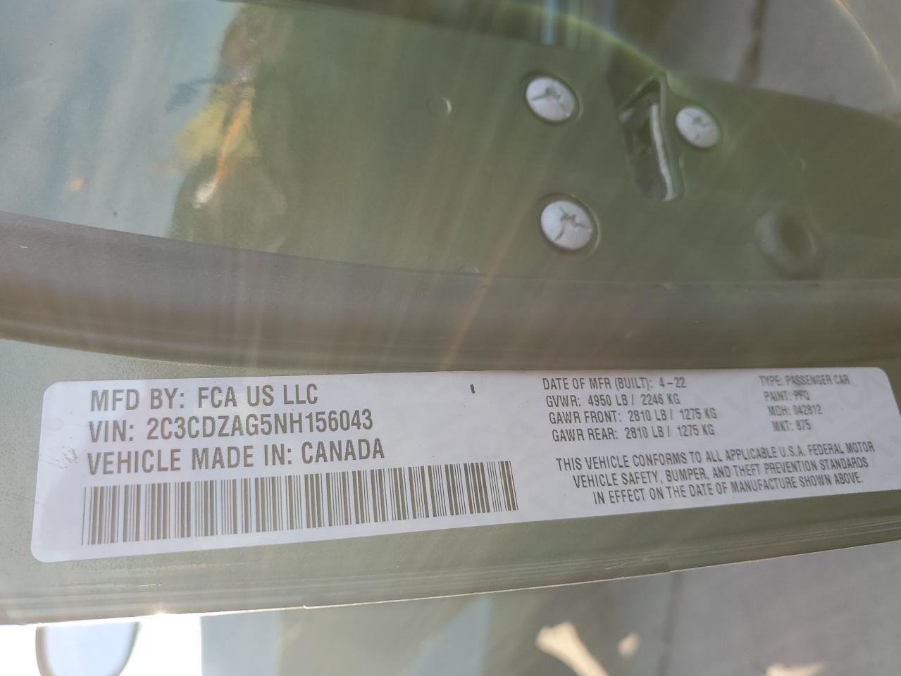 2022 DODGE CHALLENGER SXT VIN:2C3CDZAG5NH156043