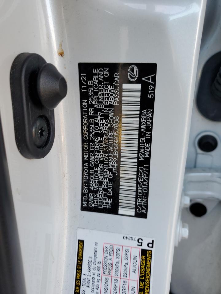 2022 LEXUS UX 250H BASE VIN:JTHP9JBH2N2057808