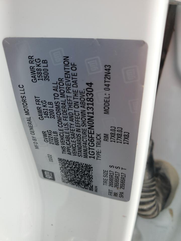 2022 GMC CANYON AT4 VIN:1GTG6FEN0N1318304