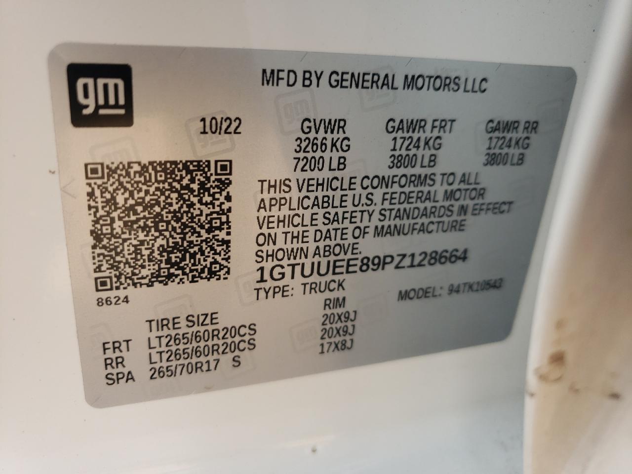 2023 GMC SIERRA K1500 AT4 VIN:1GTUUEE89PZ128664