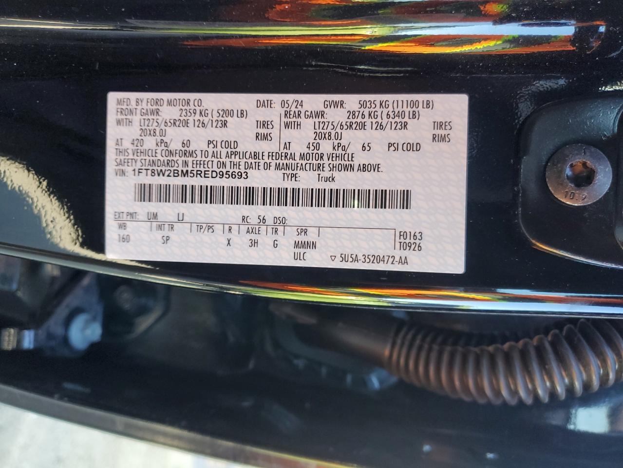 2024 FORD F250 SUPER DUTY VIN:1FT8W2BM5RED95693